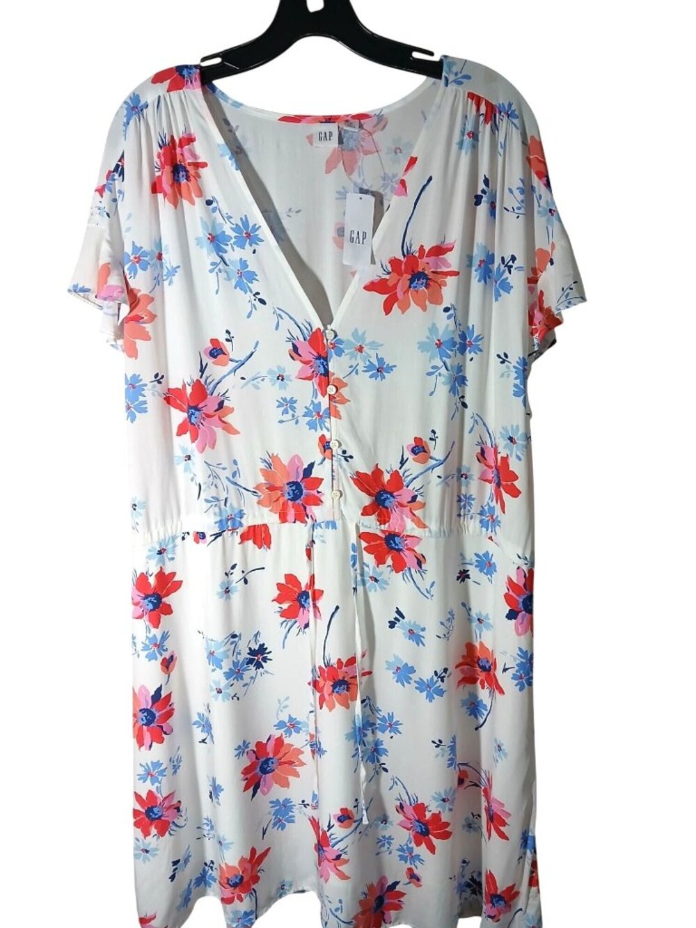 Gap Floral Womens Dress Size XL Button Front V Neck Short Flutter Sleeves